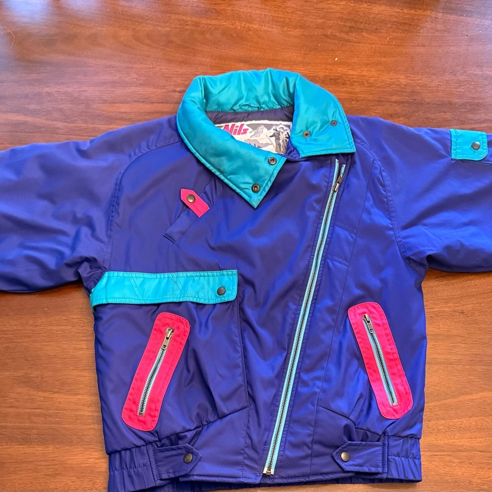 NILS Teal-Collar Purple Ski Jacket with Pink Pocket Accents